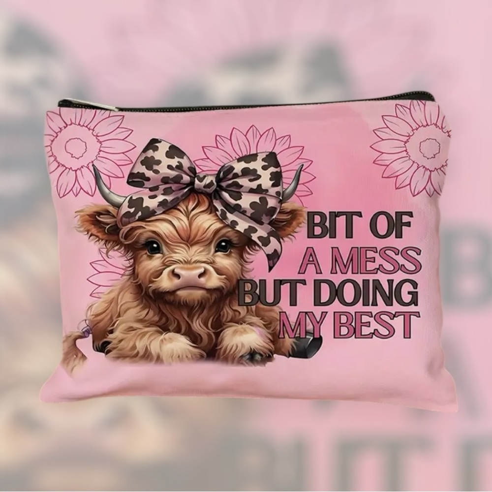 NEW Pink and Brown Cosmetic Bag with Leopard Print Bow